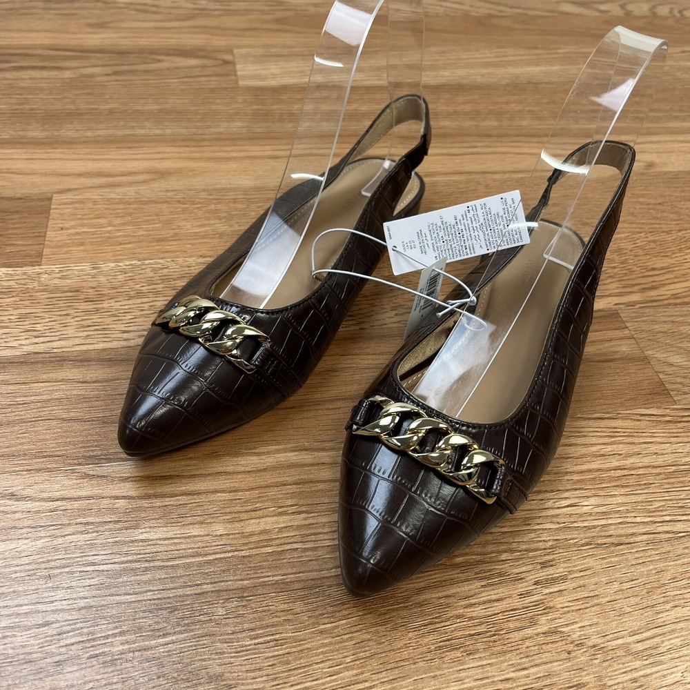 Old Navy Women's Faux Leather Slingback Chain‎ Ballet Flats Chocolate Size 6 NEW